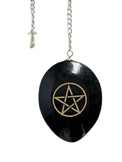 Pendulum Engraved Obsidian With Pentagram 1 Pendulum Engraved Obsidian With Pentagram