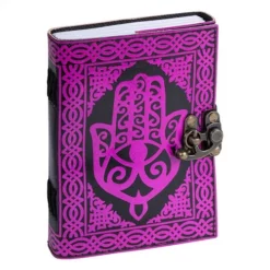 Leather Journal - Pink Hamsa Hand