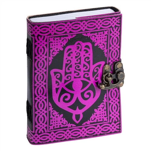 Leather Journal - Pink Hamsa Hand 1 Leather Journal - Pink Hamsa Hand