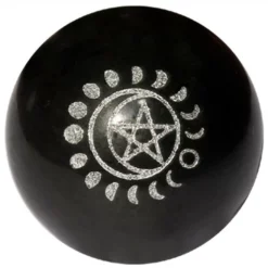 Black Tourmaline With Moon Phases And Pentagram