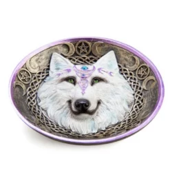 Wolves Incense Holder Round White Wolf